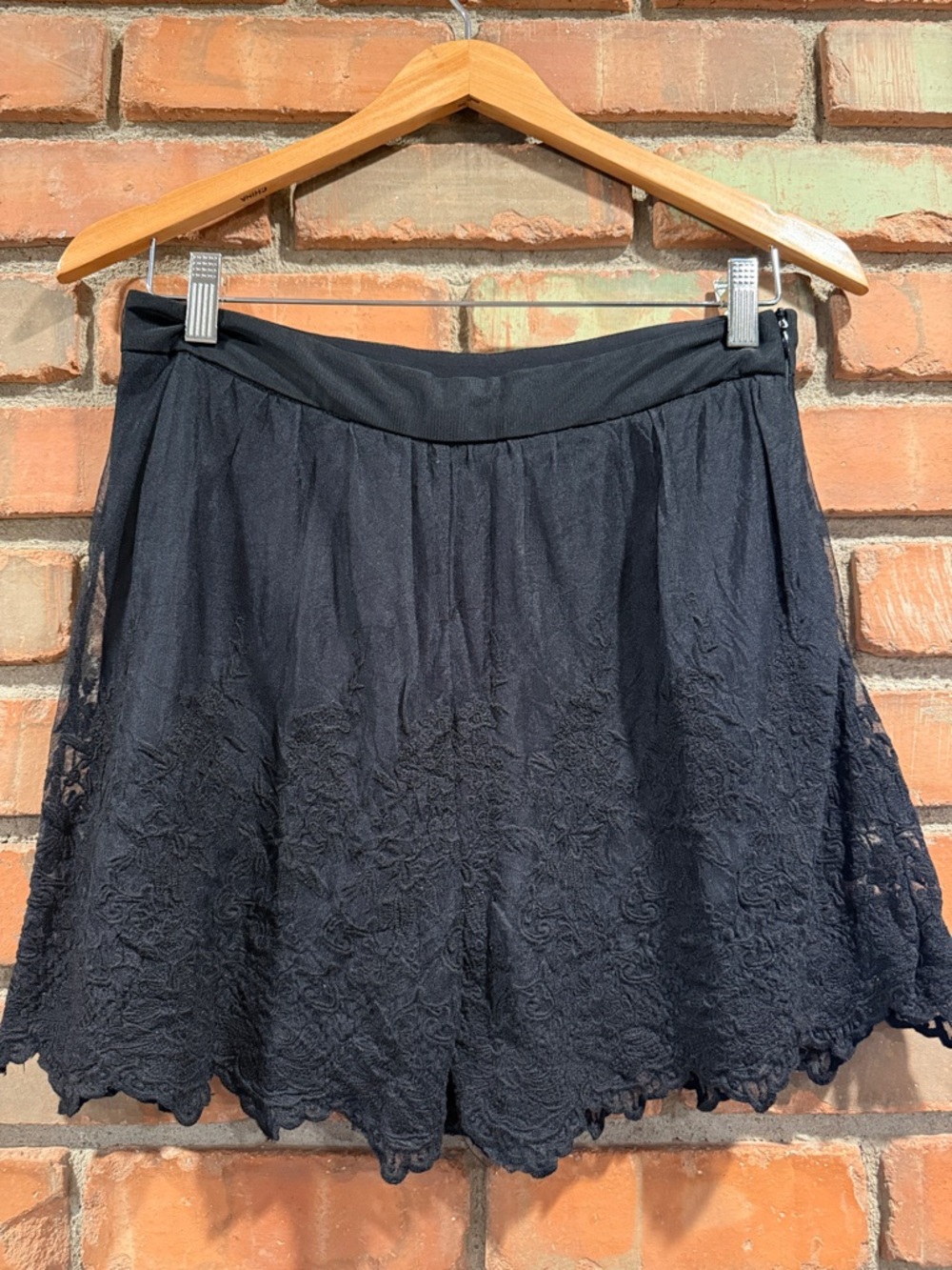 Ambiance Black Lace-Trim Skort